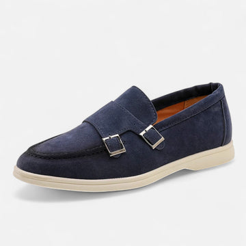 Men's Monk Strap Loafers Double Buckle Suede Slip-On