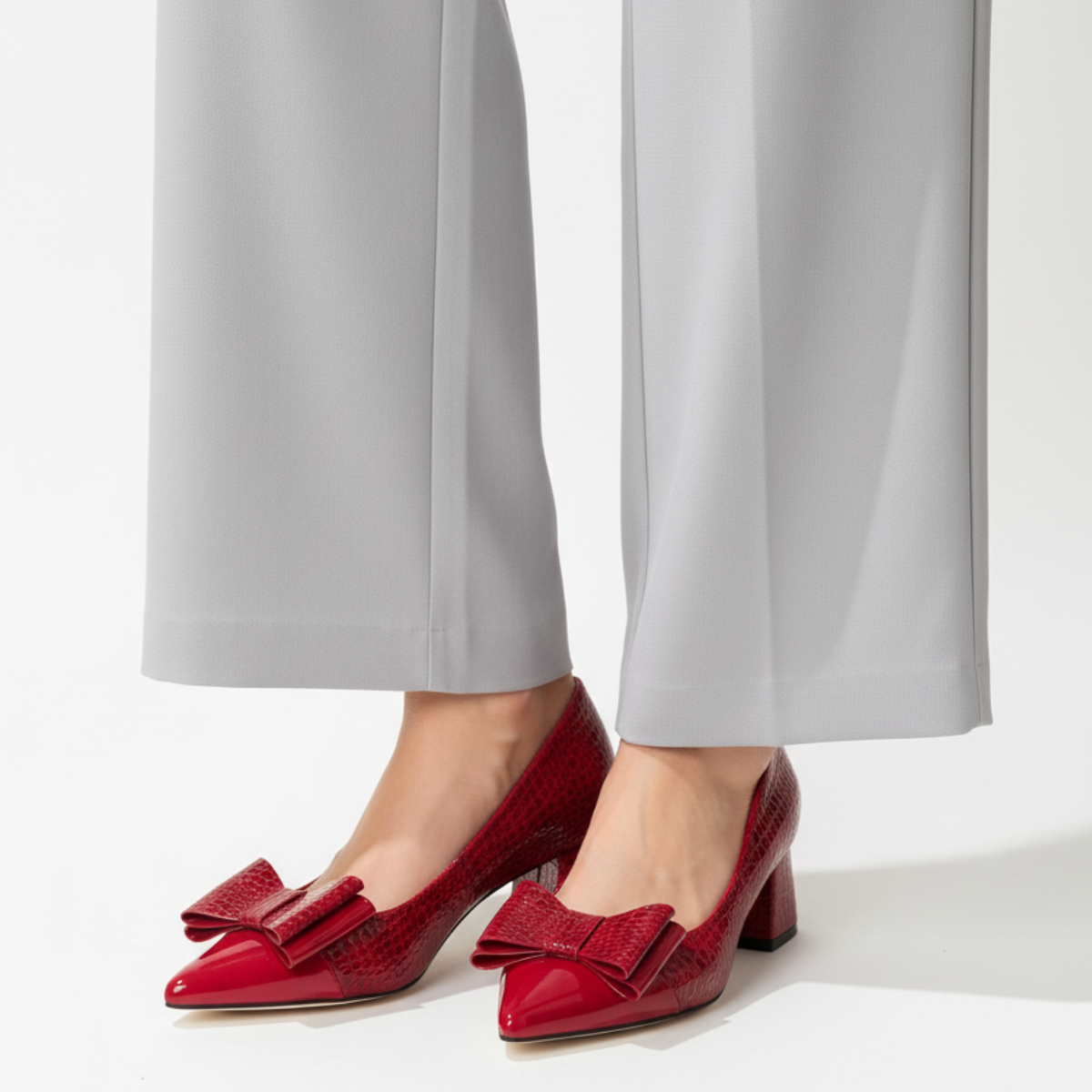 Celestine | Luxe Bow Detail Block Heel Court Shoes