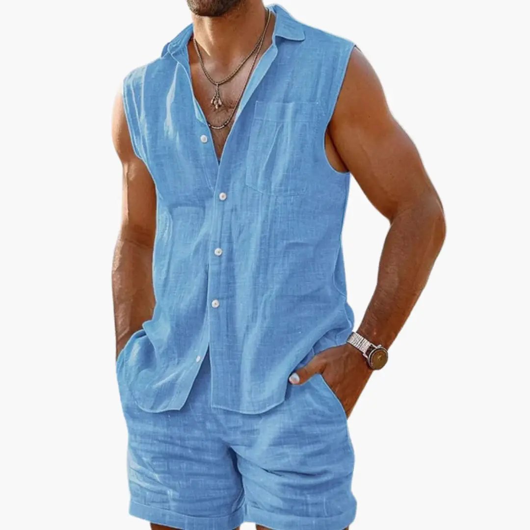Rowan | Men's Casual Linen Sleeveless Short Set