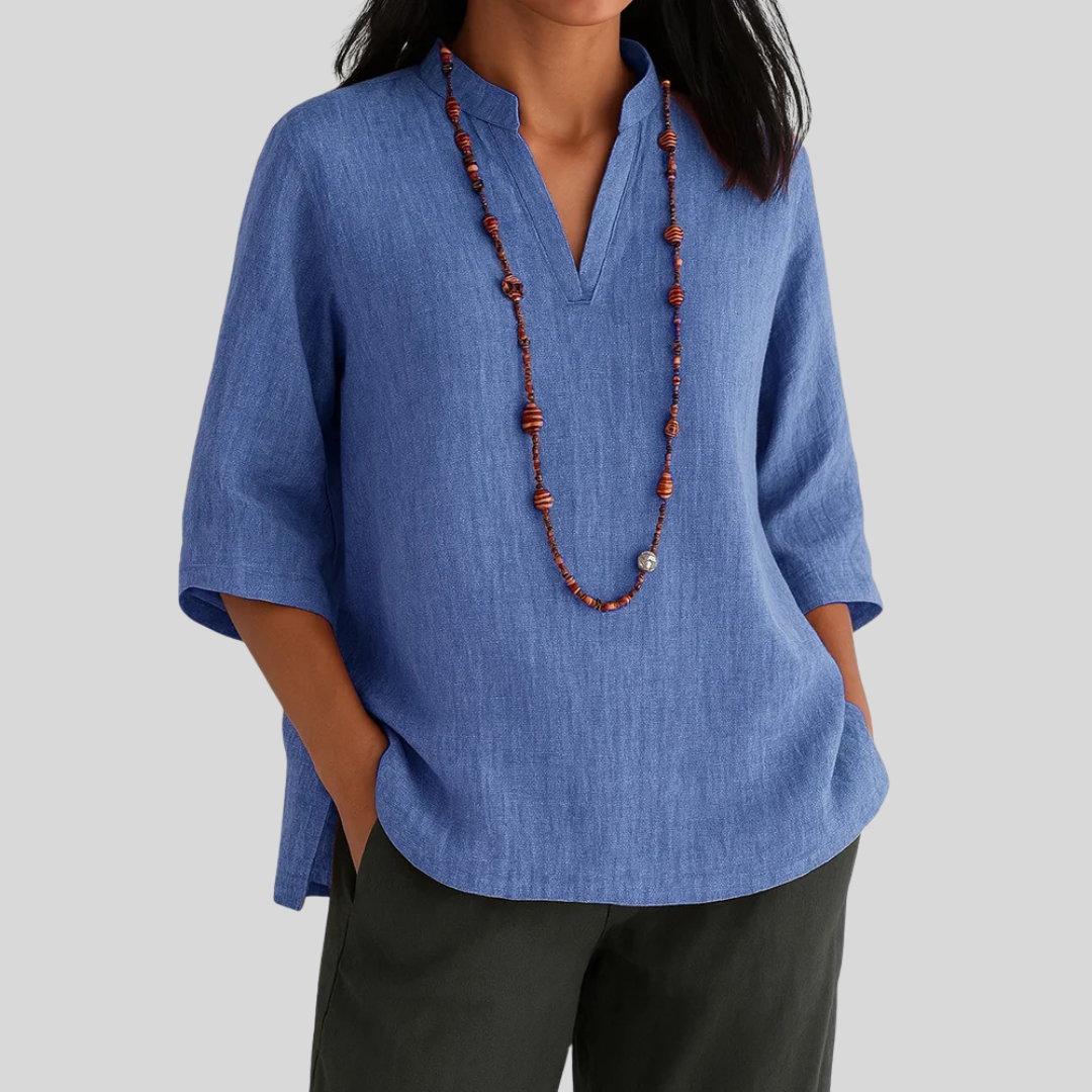 Evangeline | Tunic Linen V-Neck Three-Quarter Sleeve