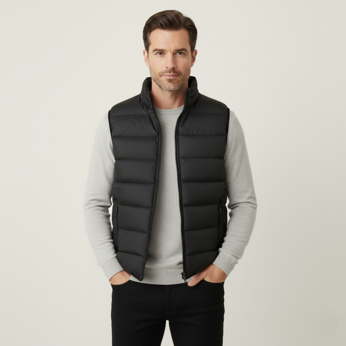 Men’s Quilted Puffer Vest with High Neck and Tailored Silhouette