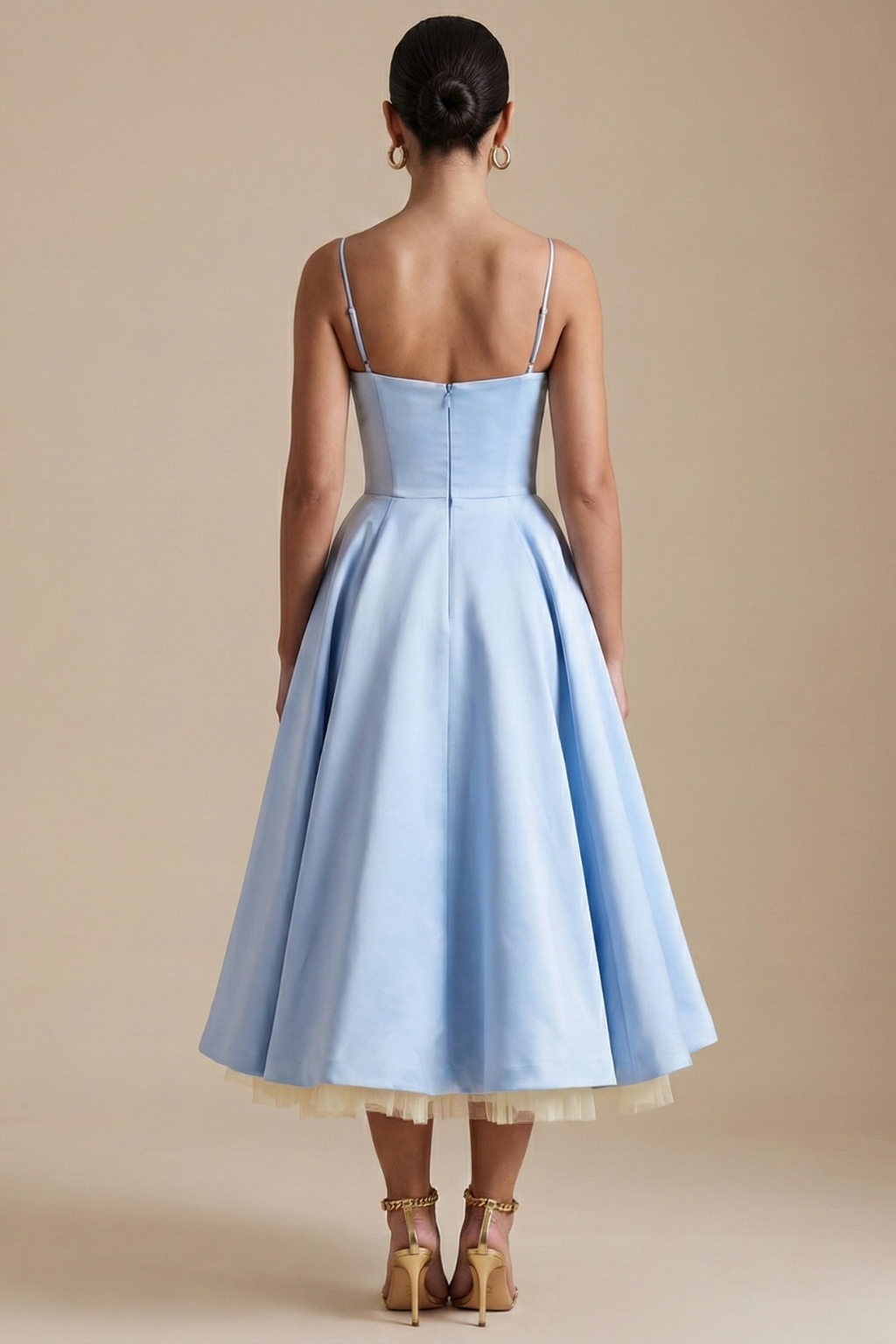 Women’s Elegant Midi Dress - Corset Style with Sleeveless Design and Flared Skirt
