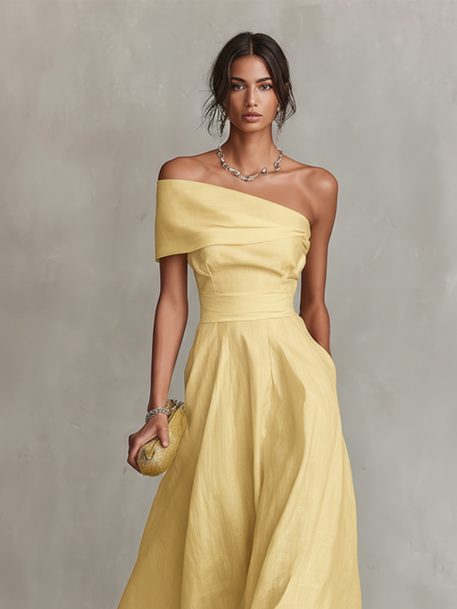 Celeste | Linen Off-Shoulder Maxi Dress