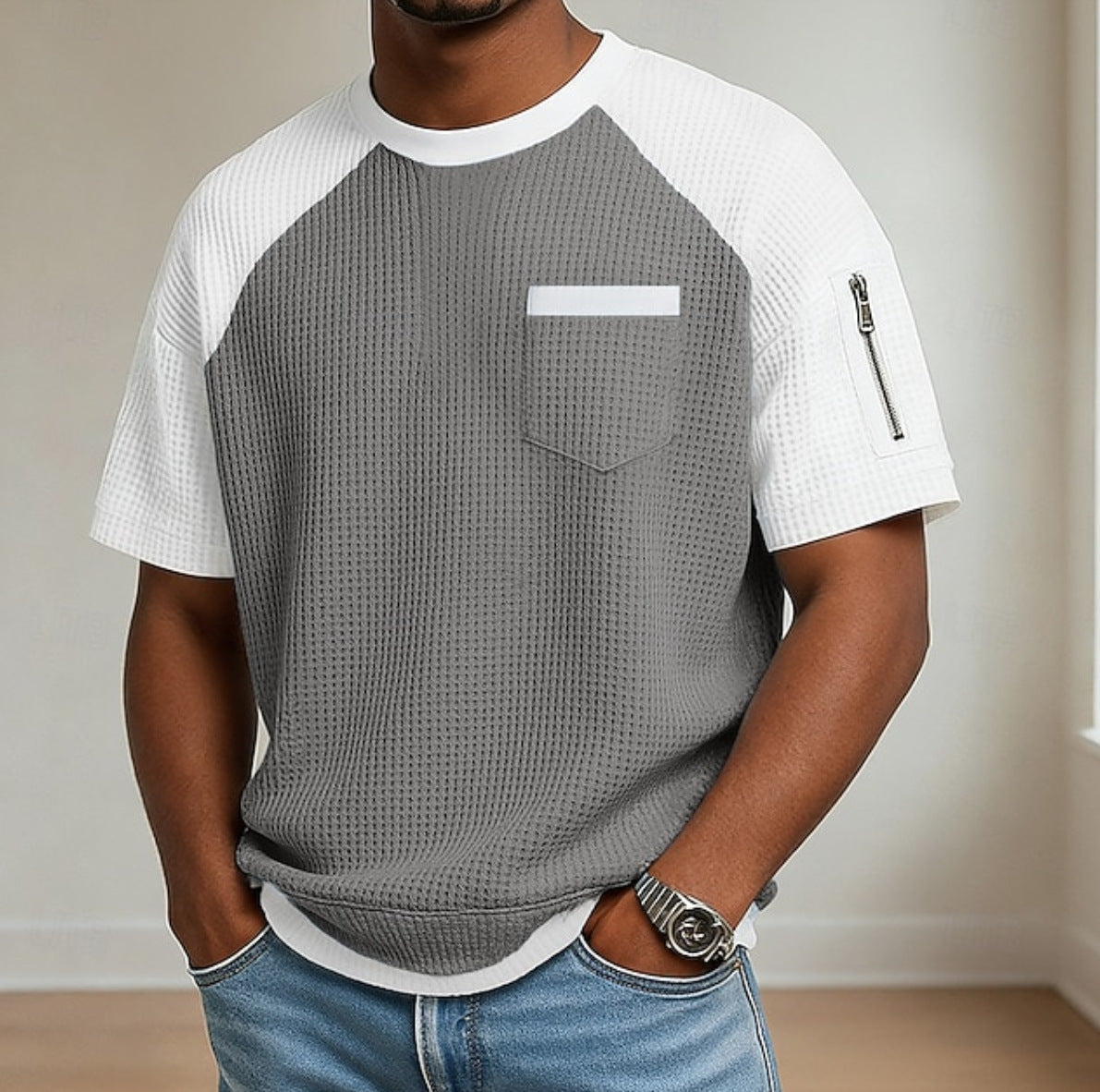Kieran | Men's Casual Raglan Waffle Henley Tshirt