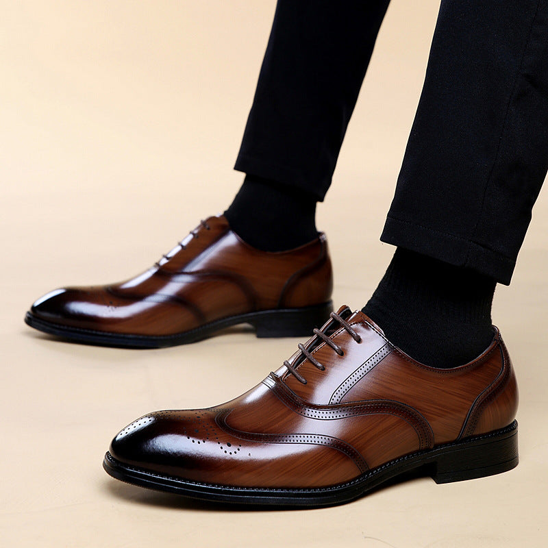 Men's Wingtip Brogues Leather Lace-Up Low Heel Derby Shoes