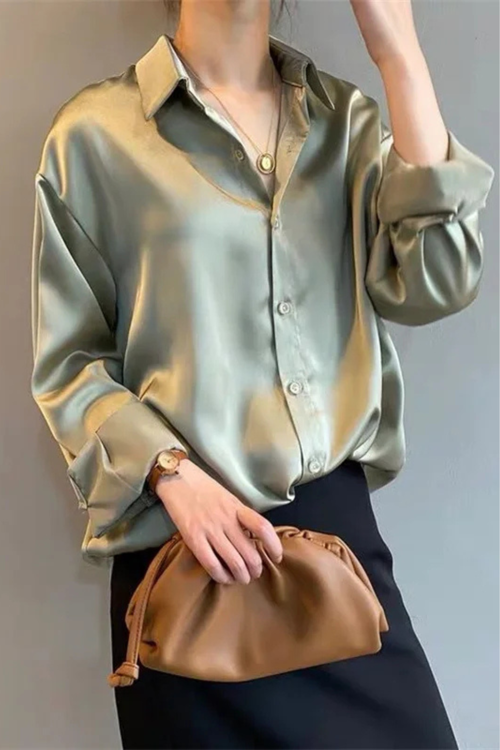 Elara | Luxe Satin Button Down Shirt