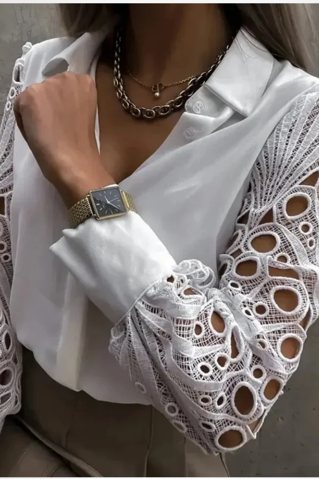 Isabella | Elegant Lace Sleeve Button Blouse