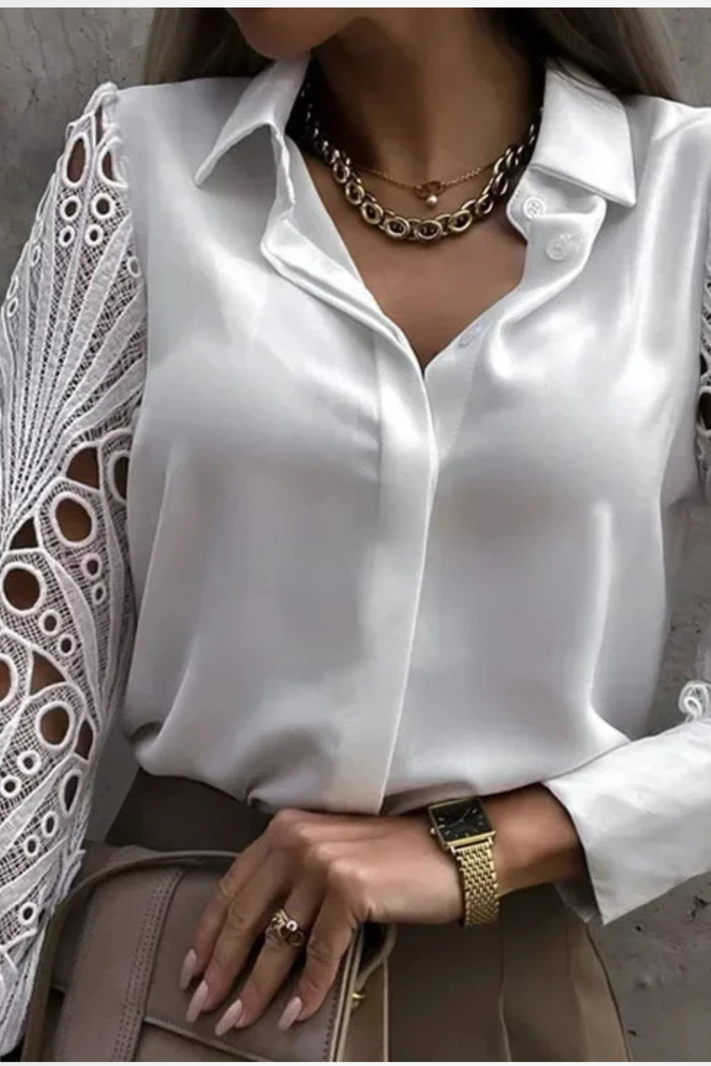 Isabella | Elegant Lace Sleeve Button Blouse