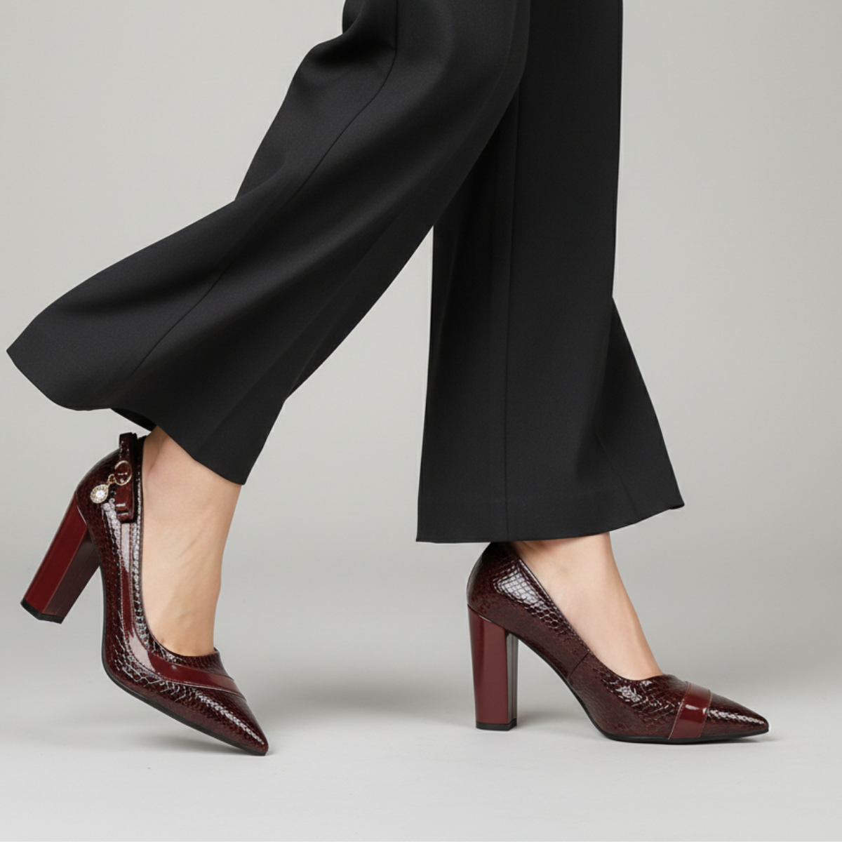 Venetia | Refined Croc-Effect Block Heel Court Shoes