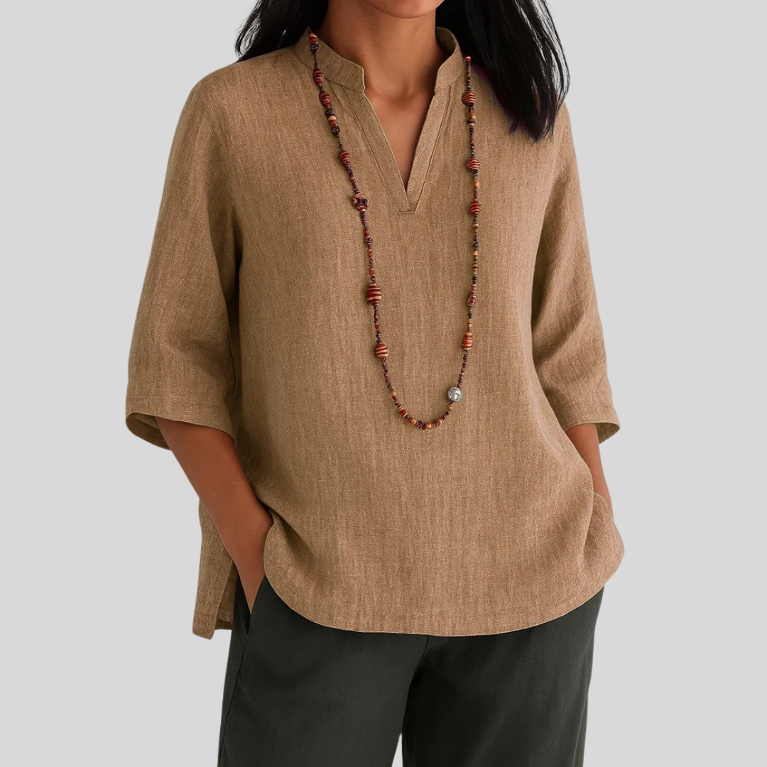 Evangeline | Tunic Linen V-Neck Three-Quarter Sleeve