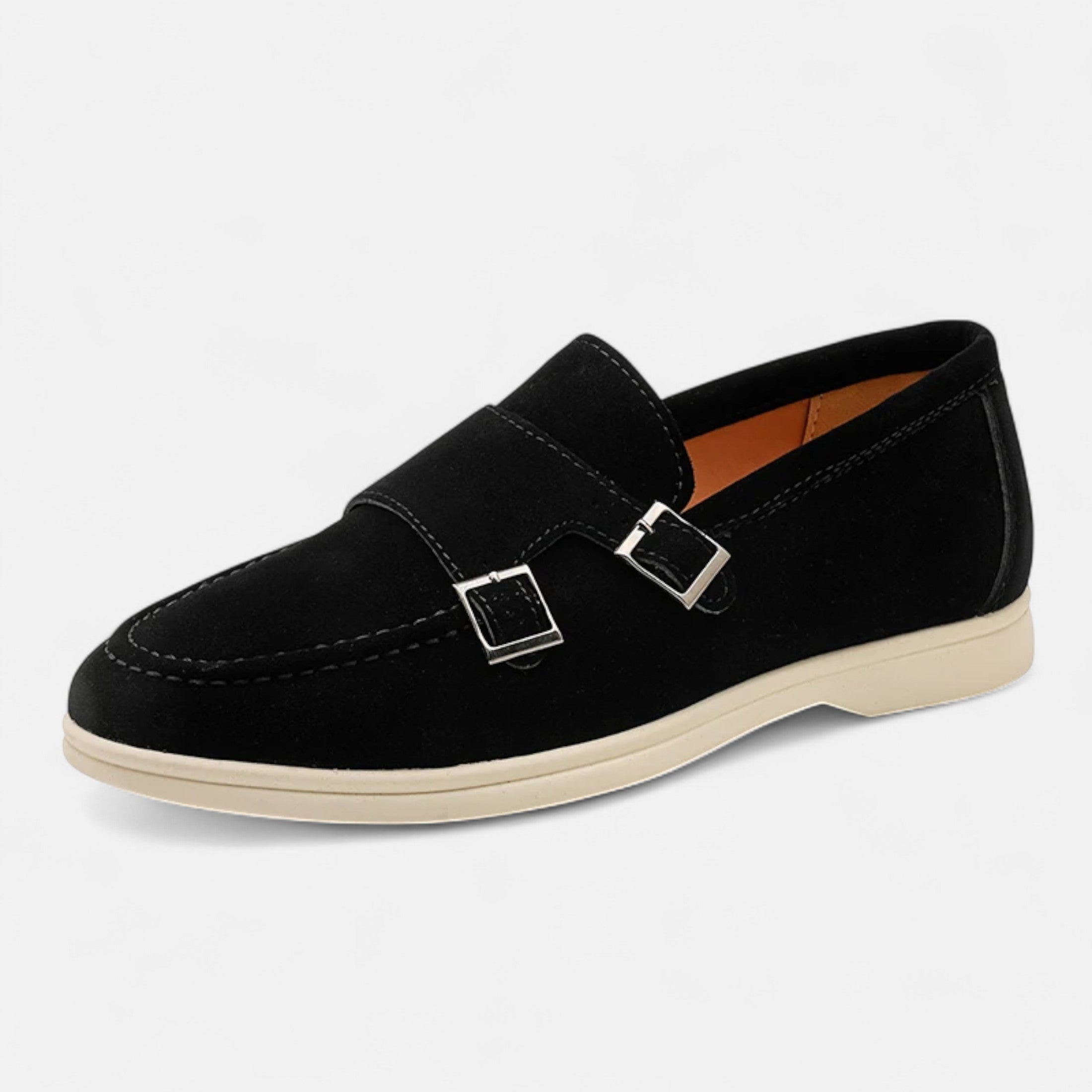 Men's Monk Strap Loafers Double Buckle Suede Slip-On