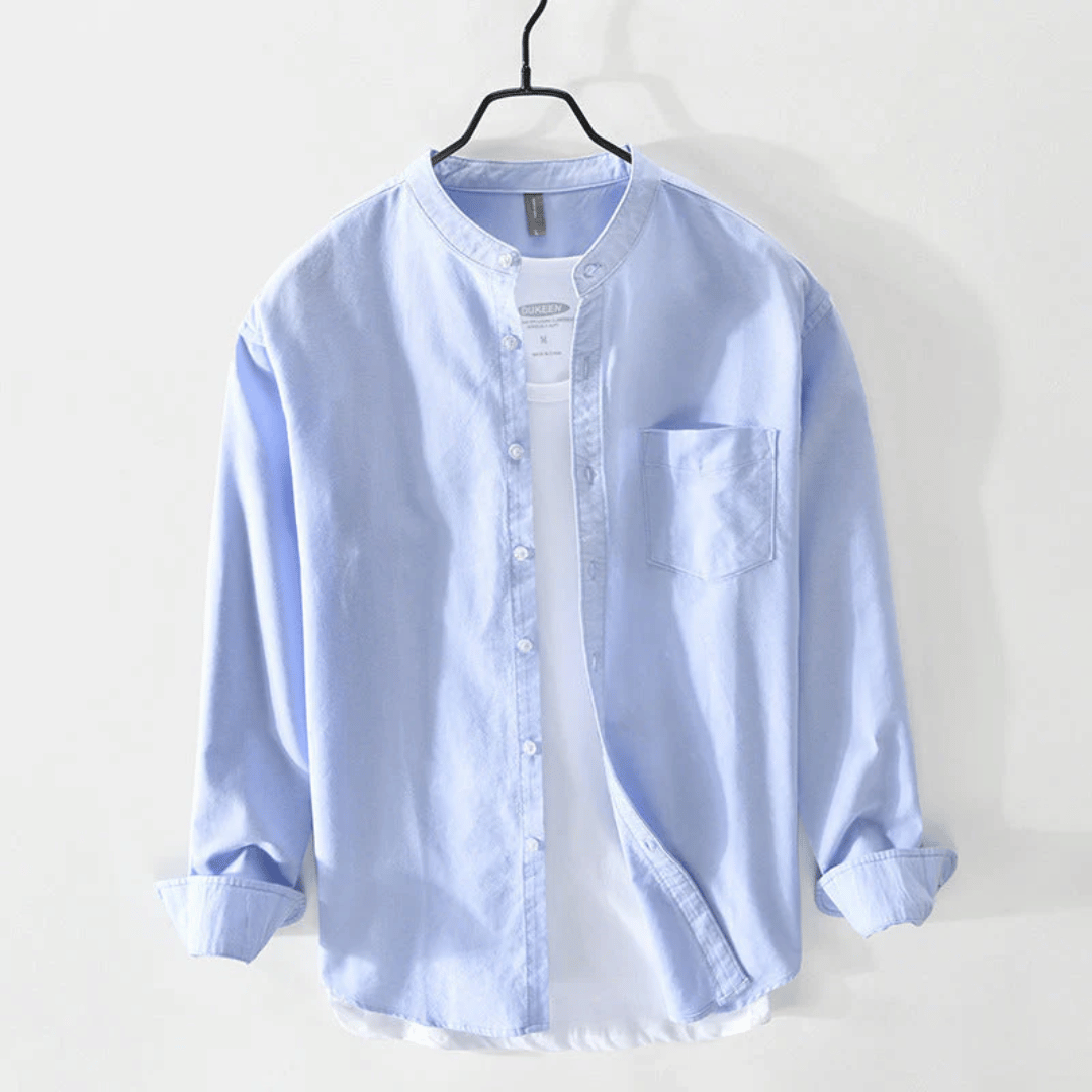 Kieran | Men's Casual Collarless Cotton Button Down Shirt