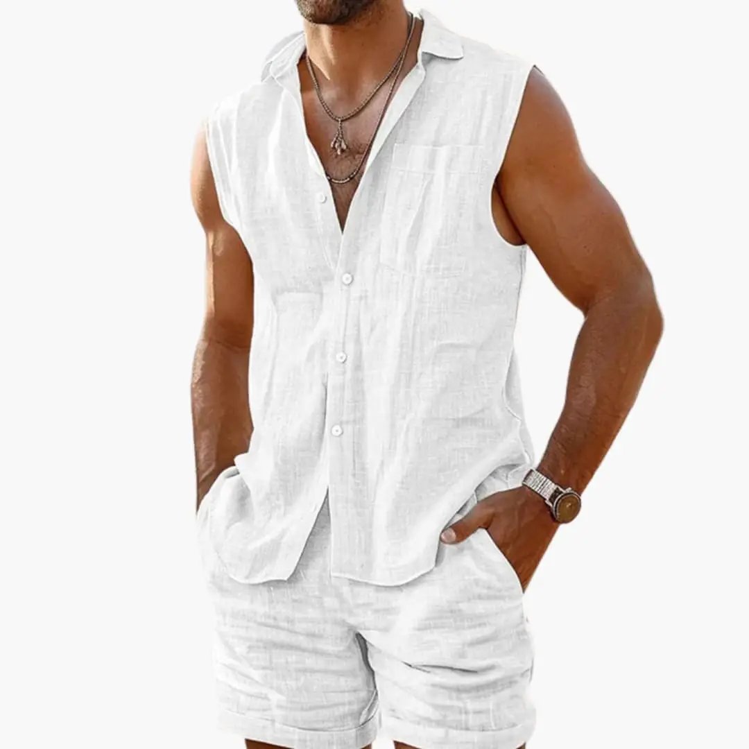 Rowan | Men's Casual Linen Sleeveless Short Set