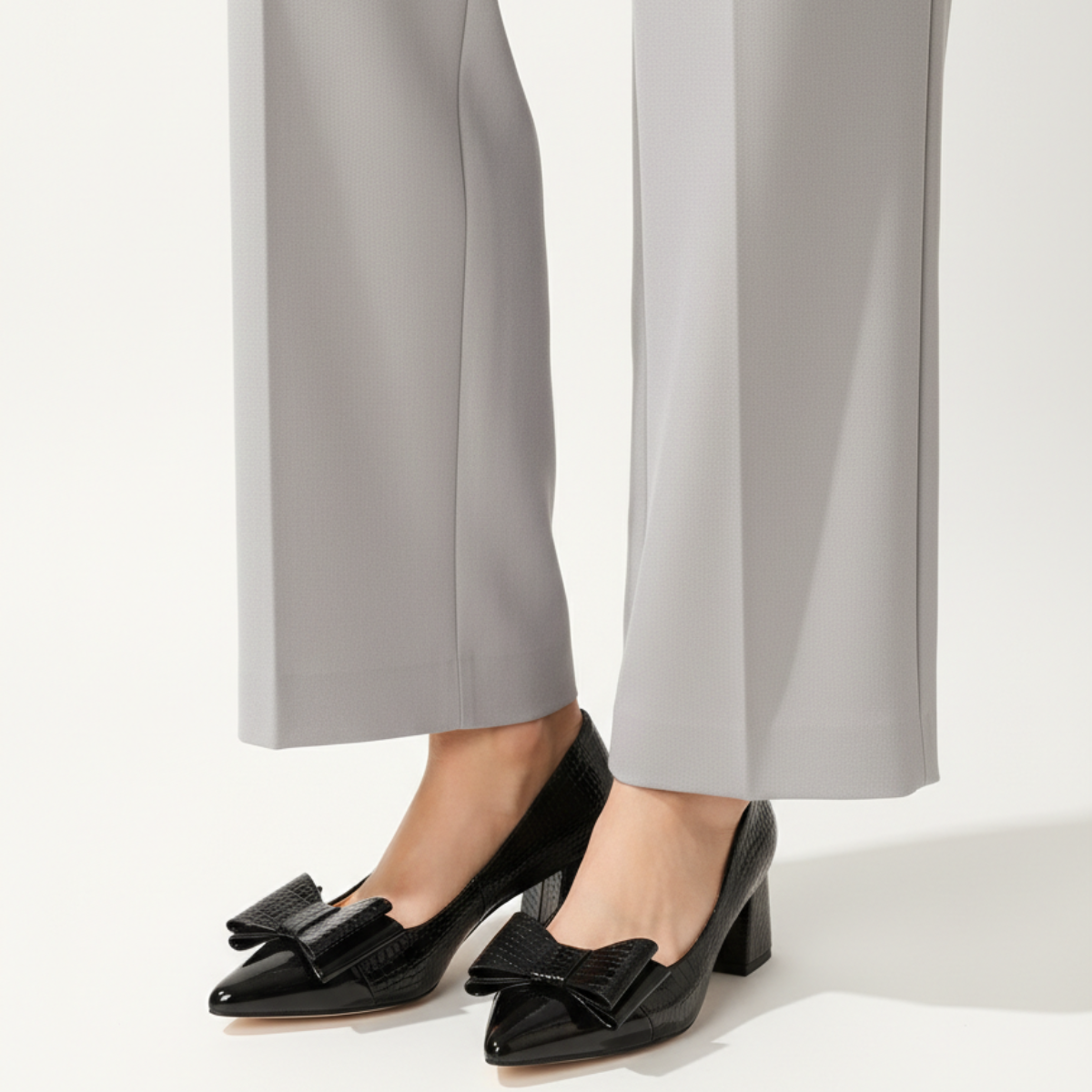 Celestine | Luxe Bow Detail Block Heel Court Shoes