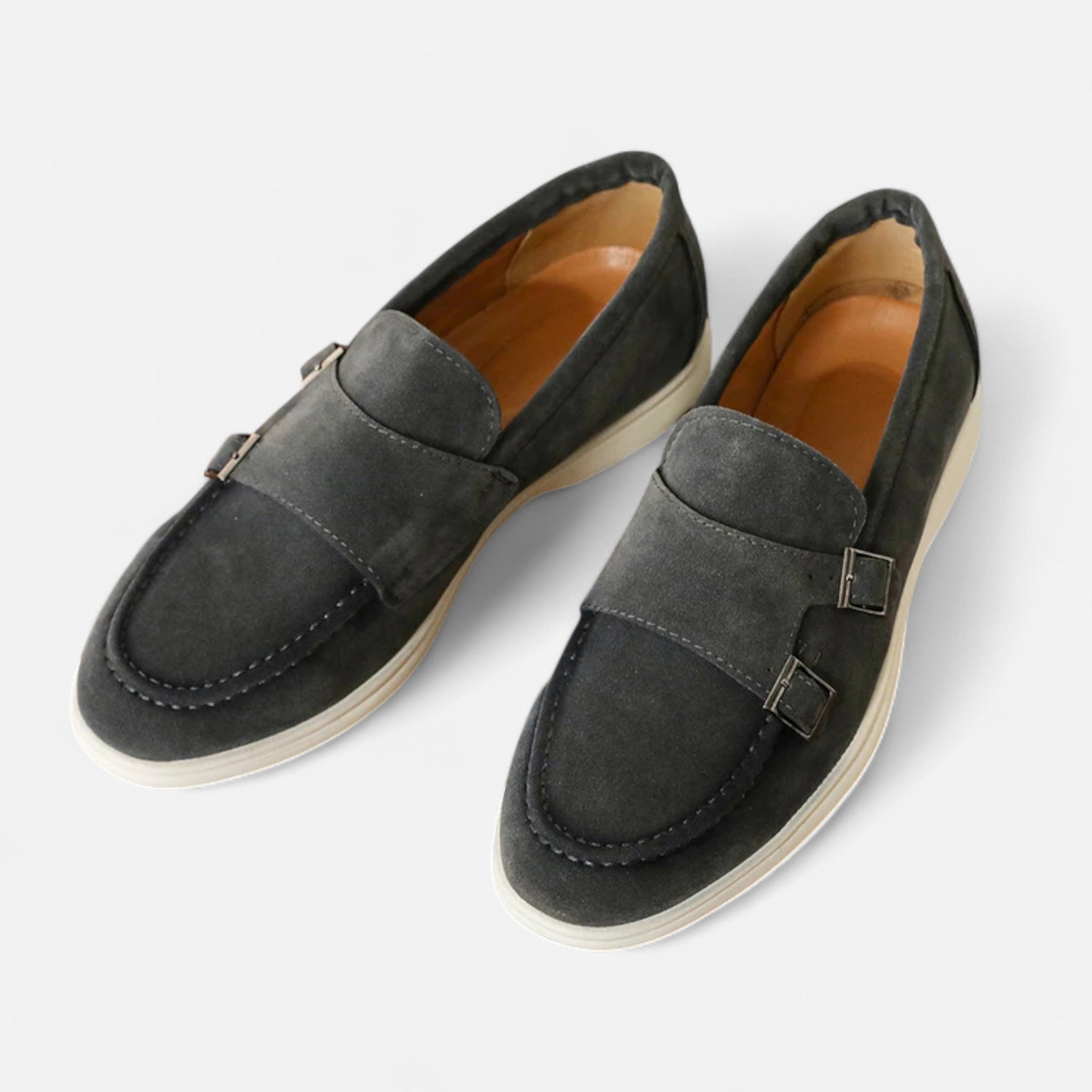 Men's Monk Strap Loafers Double Buckle Suede Slip-On