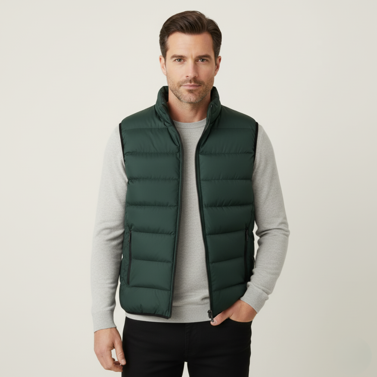 Men’s Quilted Puffer Vest with High Neck and Tailored Silhouette