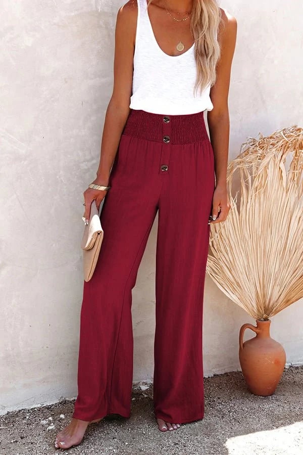 Seralynn | Trousers High Waisted Smocked Wide Leg Palazzo