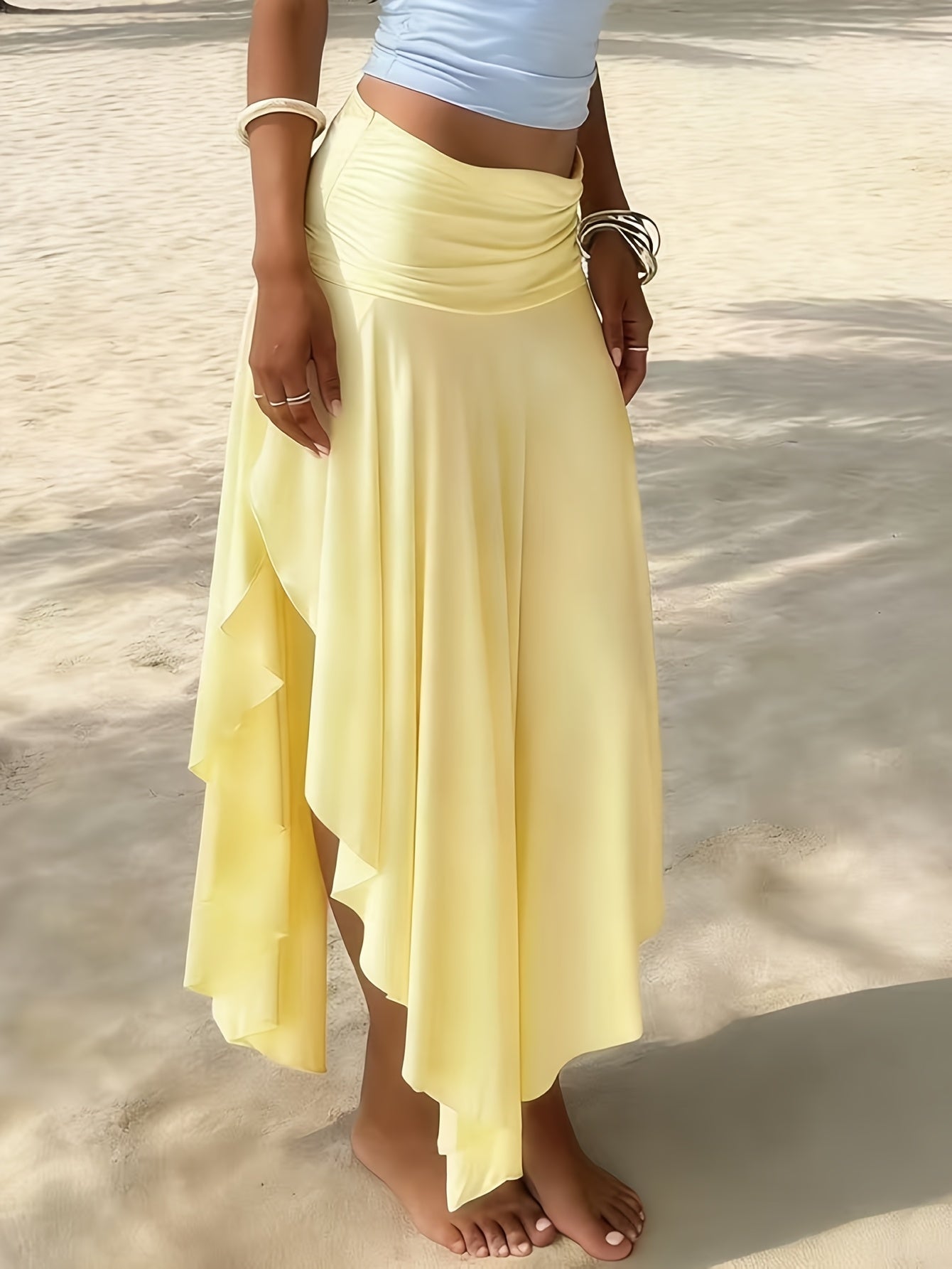 Celestria | Elegant Asymmetric Ruffle Maxi Skirt