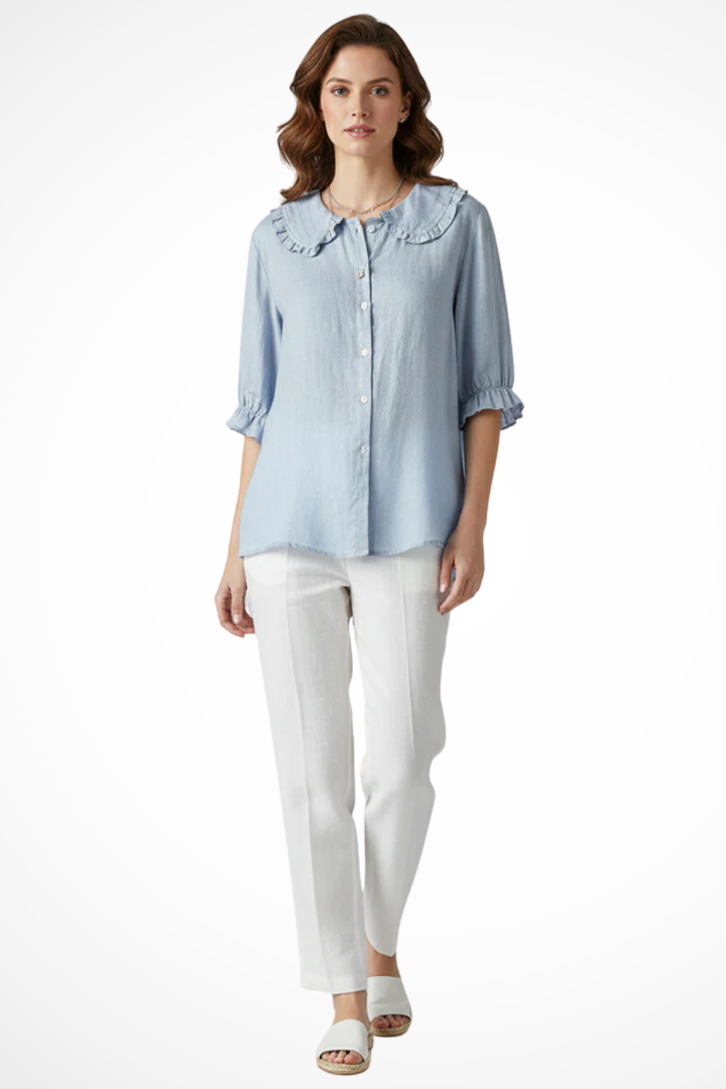 Nina | Refined Ruffle Collar Button Down Blouse