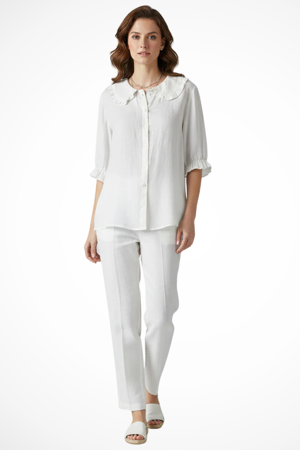 Nina | Refined Ruffle Collar Button Down Blouse