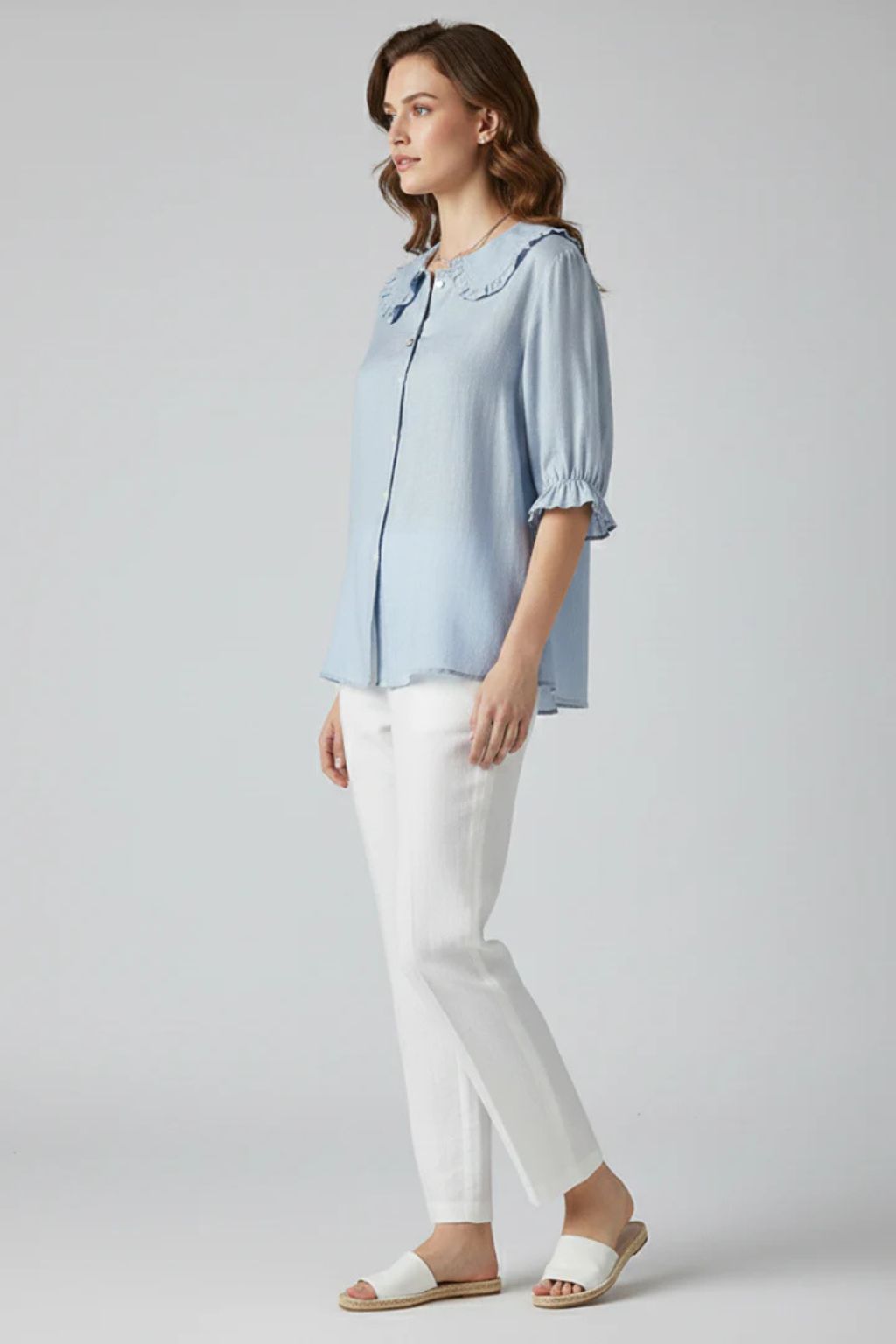Nina | Refined Ruffle Collar Button Down Blouse