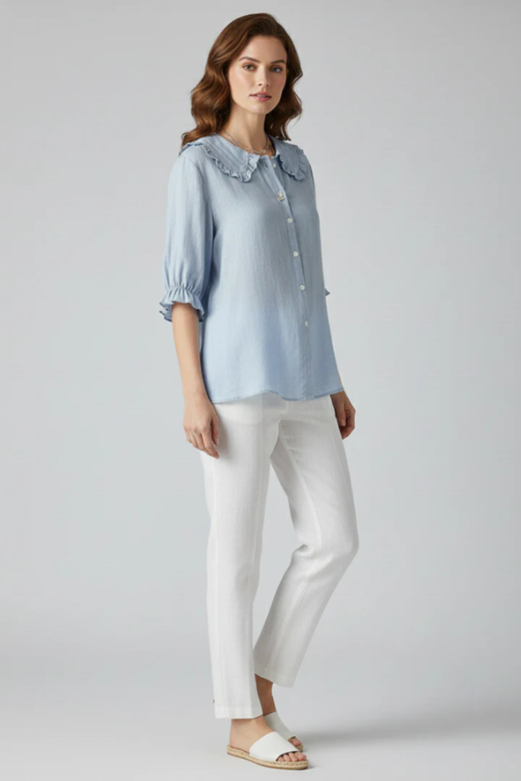 Nina | Refined Ruffle Collar Button Down Blouse