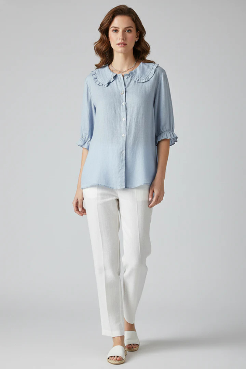Nina | Refined Ruffle Collar Button Down Blouse