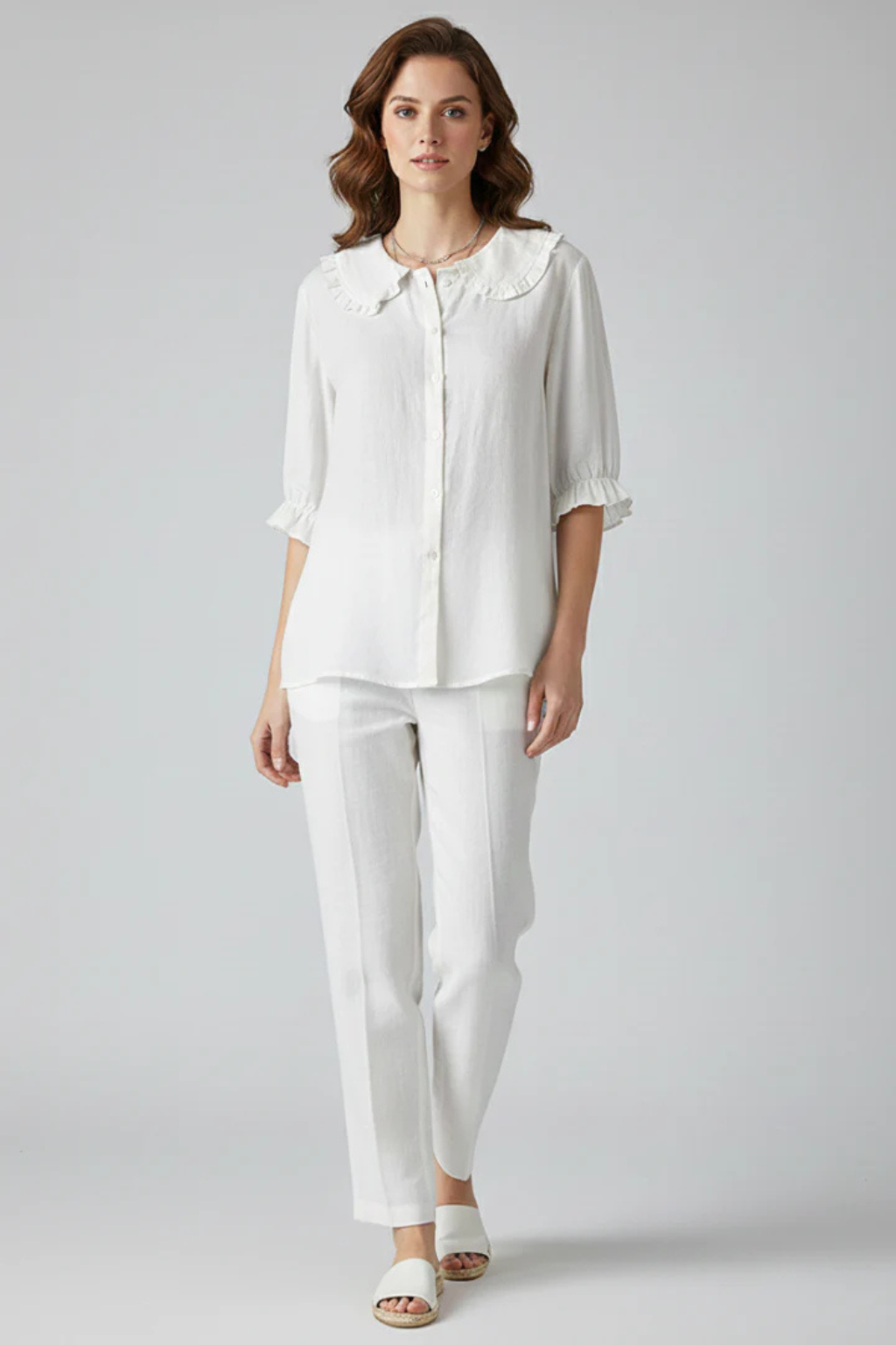 Nina | Refined Ruffle Collar Button Down Blouse