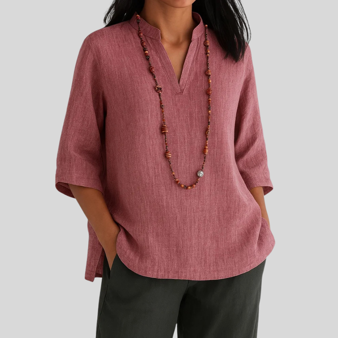 Evangeline | Tunic Linen V-Neck Three-Quarter Sleeve