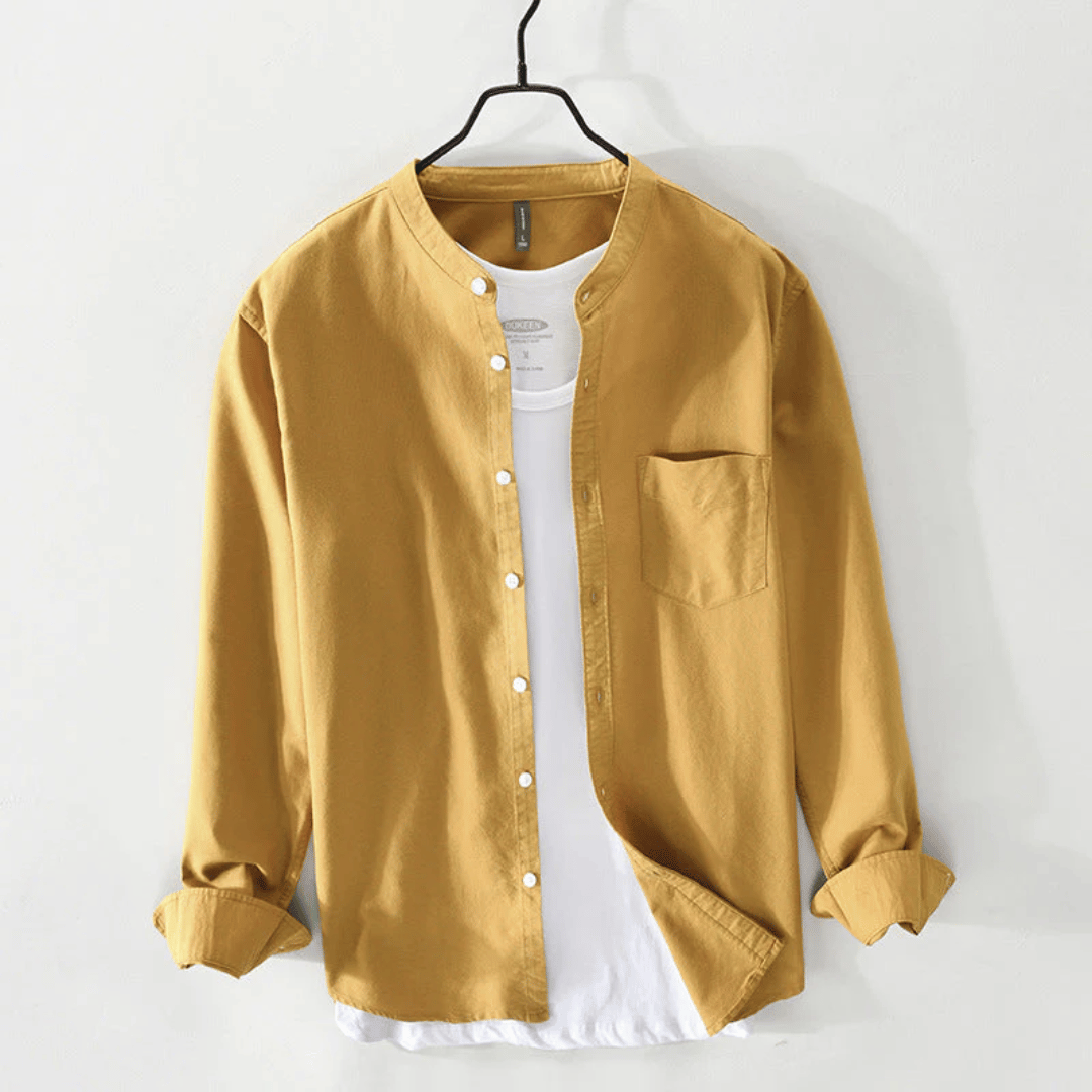 Kieran | Men's Casual Collarless Cotton Button Down Shirt