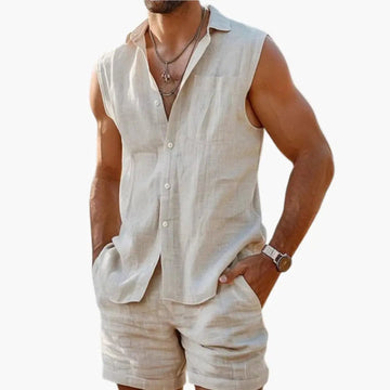 Rowan | Men's Casual Linen Sleeveless Short Set