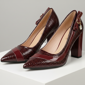 Venetia | Refined Croc-Effect Block Heel Court Shoes