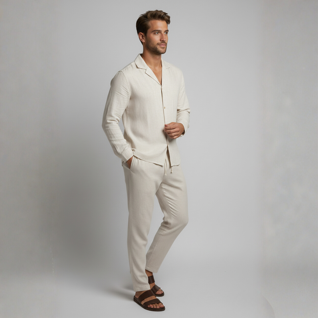 Aurelio | Men's Relaxed Linen Long Sleeve Shirt & Trouser Set