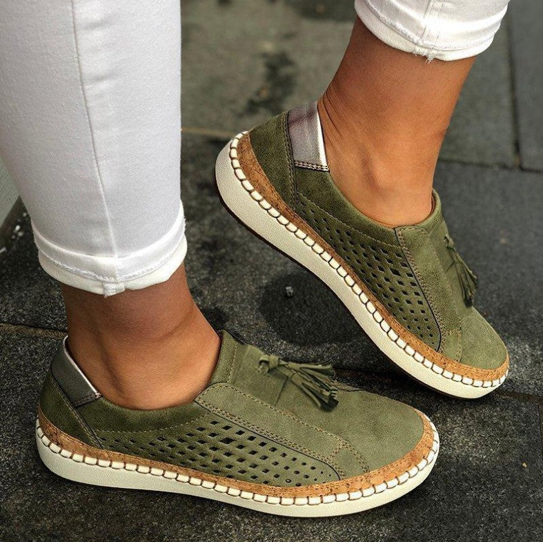 Beatrice | Elegant Suede Perforated Slip-On Flats