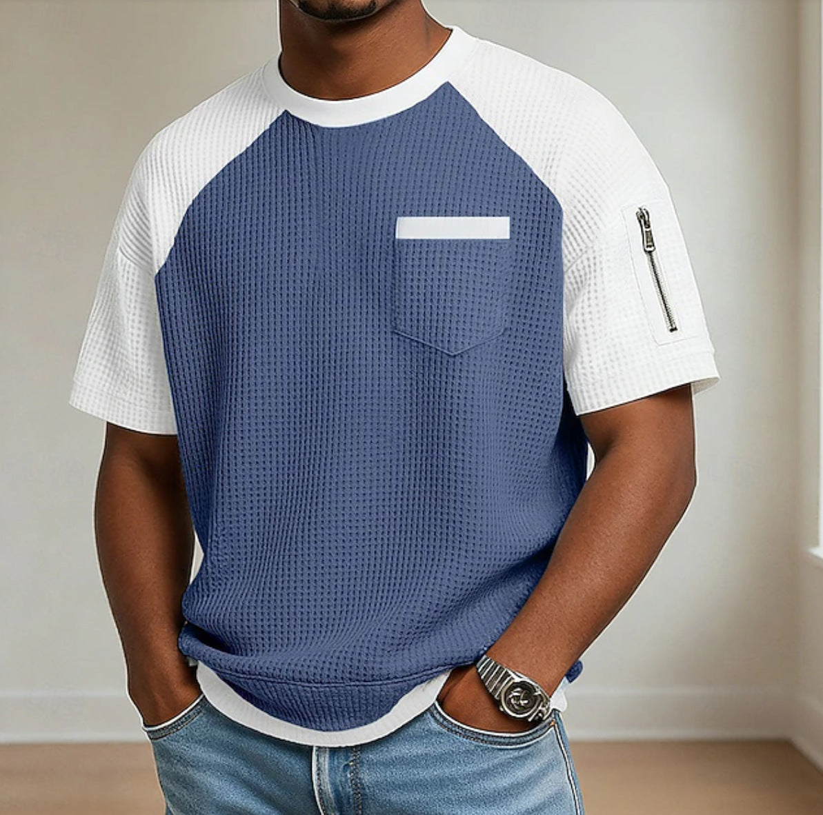 Kieran | Men's Casual Raglan Waffle Henley Tshirt