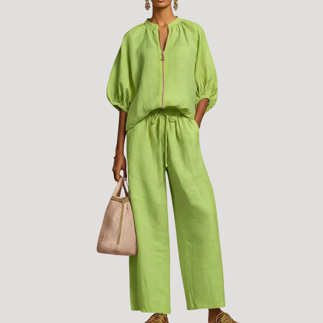 Celestria | Effortless Linen Puff Sleeve Going Out Sets