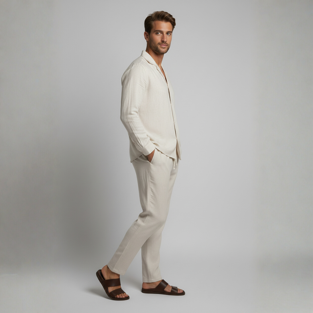 Aurelio | Men's Relaxed Linen Long Sleeve Shirt & Trouser Set