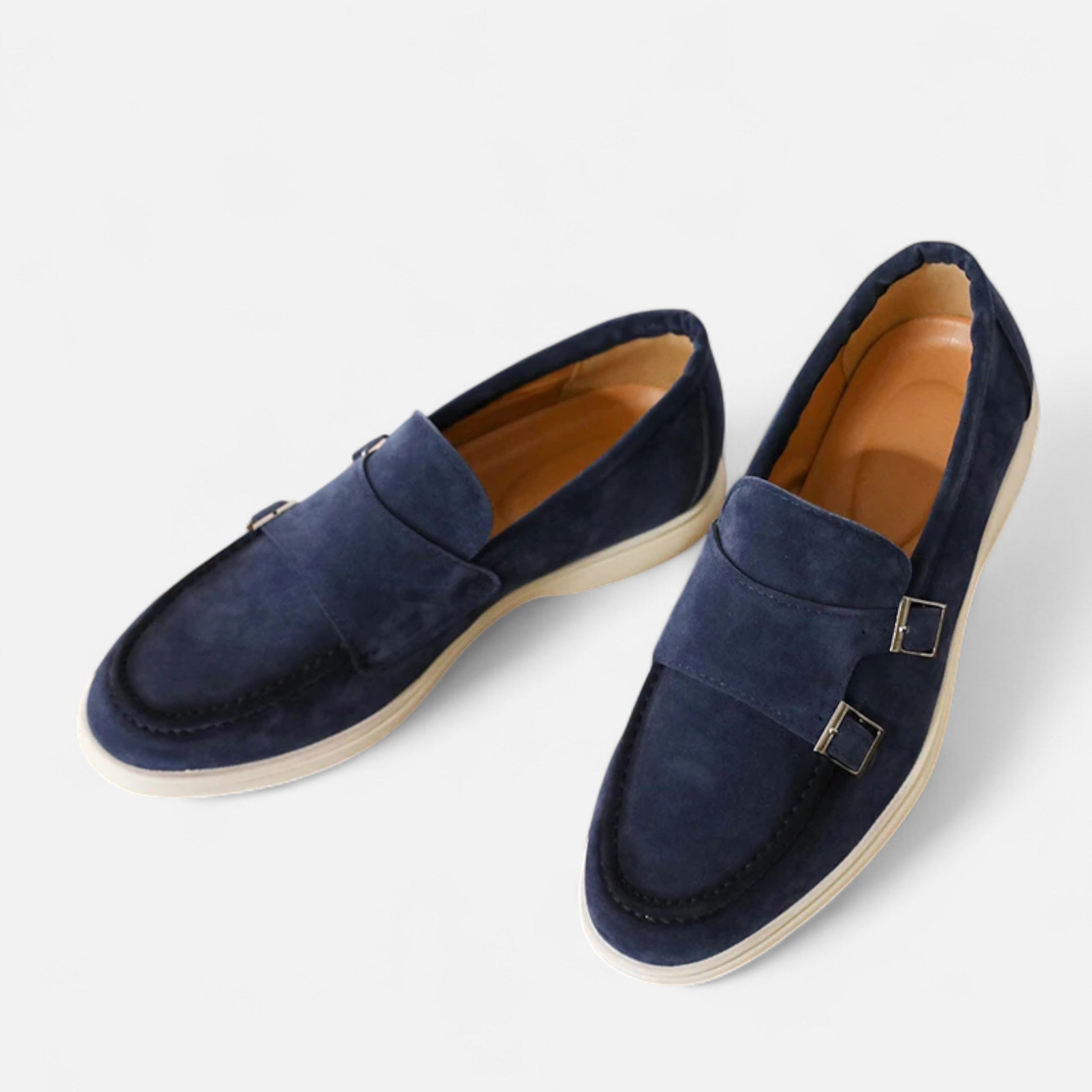 Men's Monk Strap Loafers Double Buckle Suede Slip-On