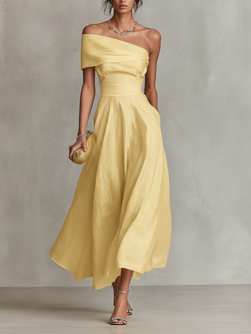 Celeste | Linen Off-Shoulder Maxi Dress