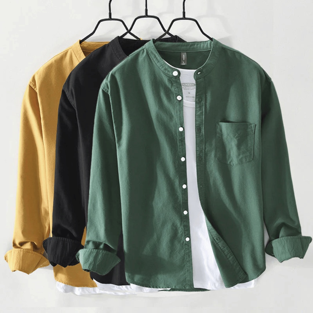 Kieran | Men's Casual Collarless Cotton Button Down Shirt
