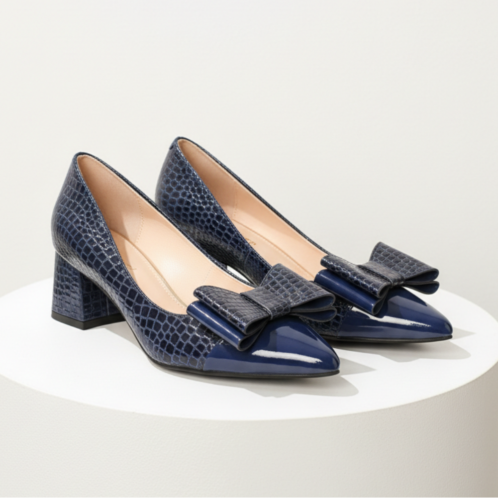 Celestine | Luxe Bow Detail Block Heel Court Shoes
