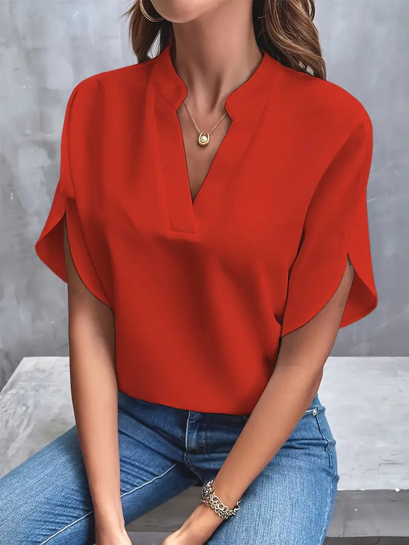 Ophelia | Elegant Draped Sleeve V-Neck Blouse