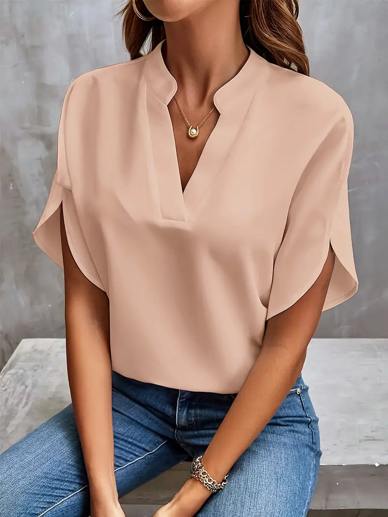 Ophelia | Elegant Draped Sleeve V-Neck Blouse