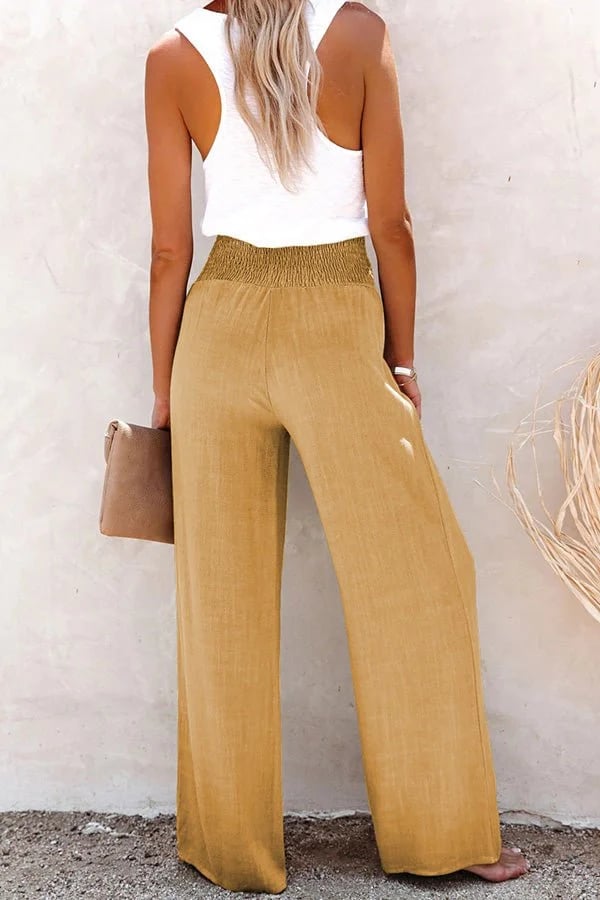 Seralynn | Trousers High Waisted Smocked Wide Leg Palazzo