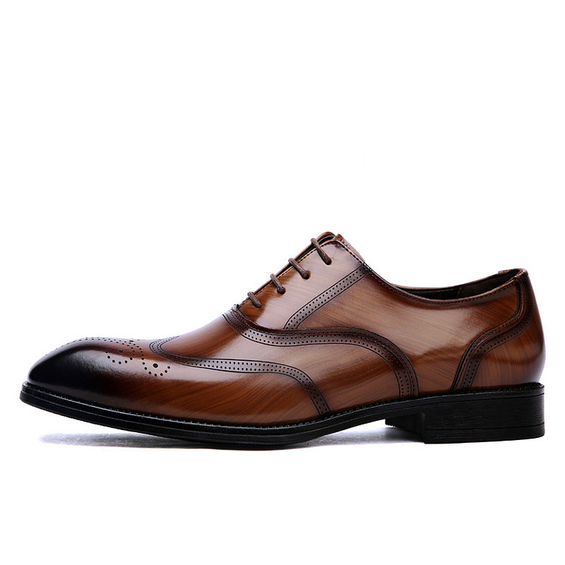 Men's Wingtip Brogues Leather Lace-Up Low Heel Derby Shoes