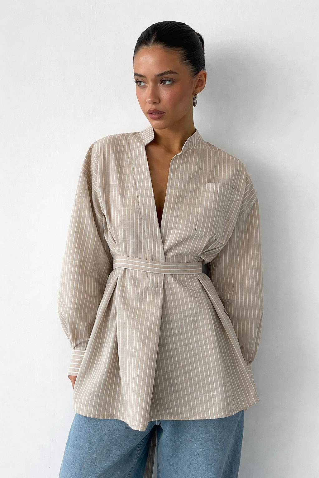 Seraphine | Elegant Striped Wrap Midi Dress