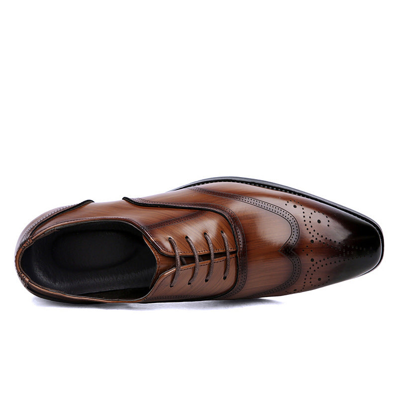 Men's Wingtip Brogues Leather Lace-Up Low Heel Derby Shoes