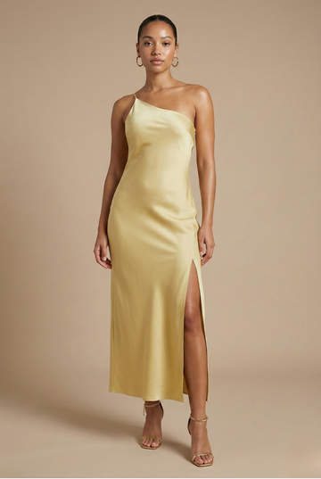 Women’s One-Shoulder Midi Dress with Open Back and Side Slit Detail