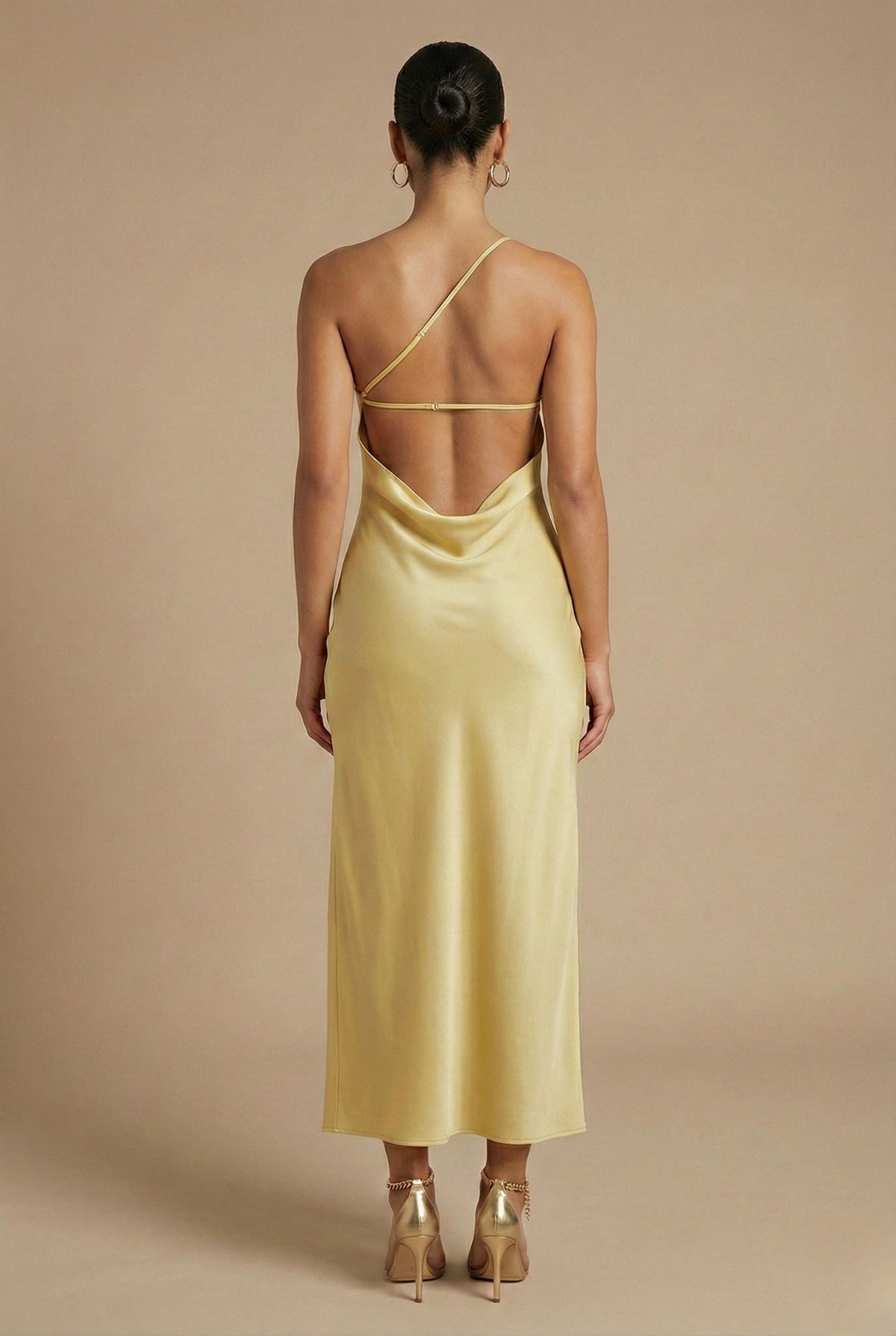 Women’s One-Shoulder Midi Dress with Open Back and Side Slit Detail