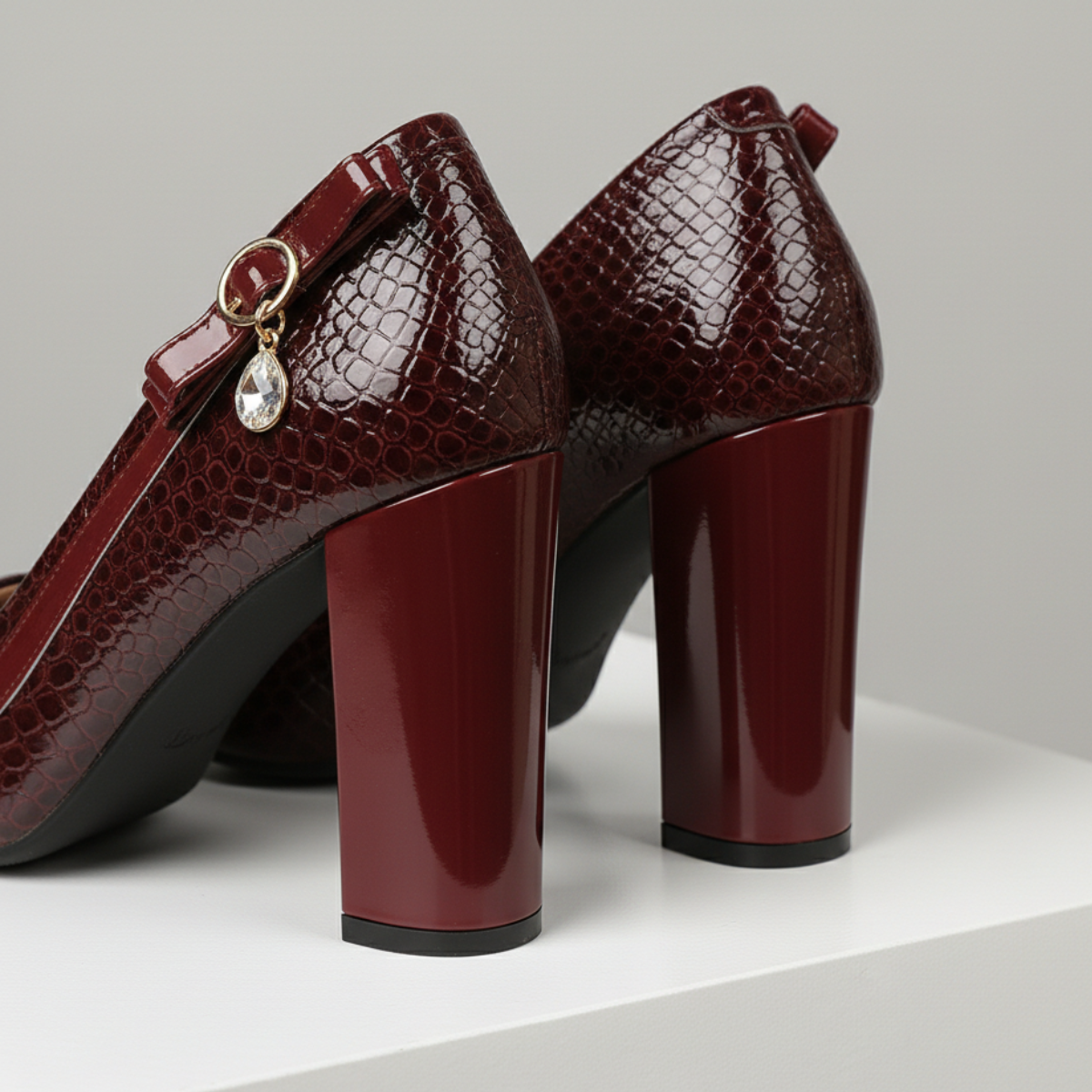 Venetia | Refined Croc-Effect Block Heel Court Shoes